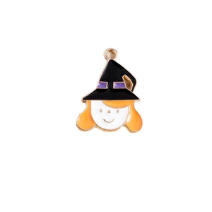 Pendentif sorcière en émail avec chapeau noir et cheveux orange pour bijoux DIY