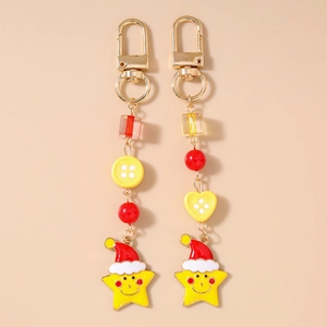 Festive Christmas Hat Star Smile Face Keychain Alloy Resin Bead Pendant Cute Cartoon Bag Charm Holiday Party Gift For Women