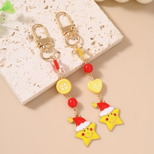 Christmas star keychain with red hat charms and golden lobster clasp set for bags