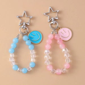 Mode Perlen Stern Schlüsselanhänger Mit Smiley Gesicht Anhänger Bunte Acryl Perlen Stern Charme Schlüsselring Für Damen Taschen Deko