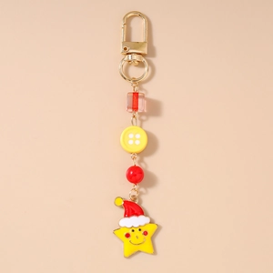 Detail of Christmas keychain with red hat star pendant and colorful resin beads