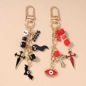 Halloween Keychain With Bat Ghost Evil Eye Cross Pendant Gothic Punk Beaded Zinc Alloy 2026 Bag Charm For Party Jewelry
