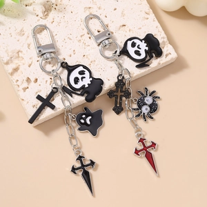 Gothic Halloween keychains with cute ghost, spider and cross charms for bag decoration