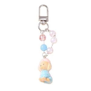 Chic pearl bead keychain with plush puppy dog and starfish charm for women bags