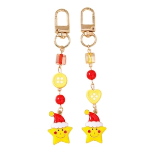 Christmas hat and star keychains with red beads and golden clasp for bags