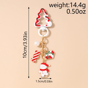 Détail du porte-clés bonhomme de neige de Noël avec dimensions et chaîne dorée