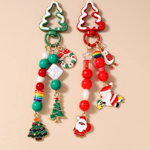 Porte-clés de Noël Perlé en Alliage de Zinc Père Noël Bonhomme de Neige Sapin Pendentif de Sac Cadeau Festif Pour Femmes Enfants