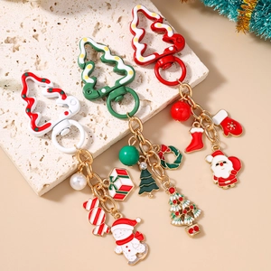 Porte-clés de Noël avec Père Noël, bonhomme de neige et pendentifs colorés en émail