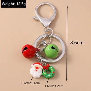 Detailed size specifications for Christmas keychain with Santa and wreath charms