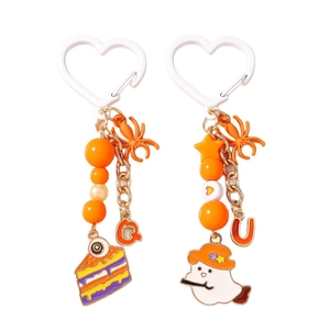 Halloween keychain set with ghost and eyeball cake charms on orange beads