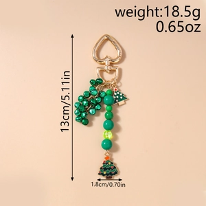 Detailed size specifications of the Christmas tree keychain with beads and green bells