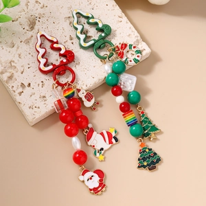 Porte-clés de Noël chic avec perles, bonshommes de neige et pendentifs Père Noël