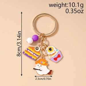 Detail of Halloween cupcake and ghost charms keychain with size and weight specs