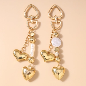 Porte-clés en Alliage Forme de Cœur de Mode Avec Imitation Künstliche Perle Baroque Cœur 3D Pendentif de Sac Cadeau pour Femmes