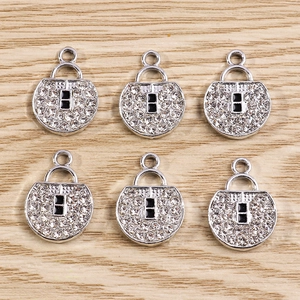 Fashion Lock Shape Alloy Rhinestone Charms Black Enamel Silver Plated Pendants For DIY Necklace Bracelet Jewelry Making