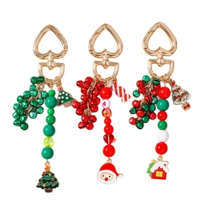 Christmas beaded keychain set with Santa Claus and Christmas tree pendants and bells