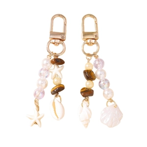 Bohemian seashell and starfish beaded keychain set with golden lobster clasp for bags