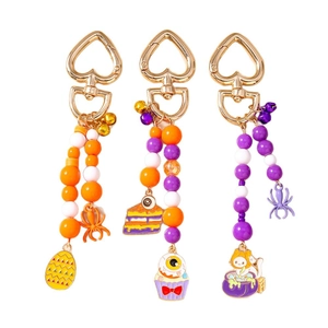 Halloween Perlen-Schlüsselanhänger mit Spinne, Augen-Cupcake und Hexenkatze an Goldclips