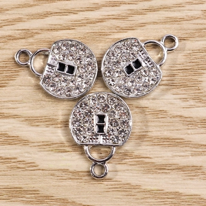 Sparkling silver lock charms set with white rhinestones and black enamel for DIY jewelry