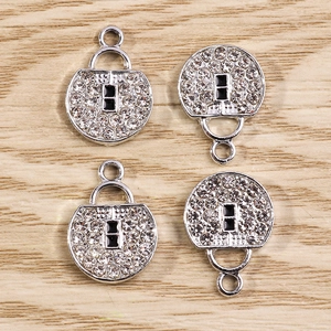 Silver fashion lock pendant with micro-pave crystals and black drip oil for DIY jewelry making