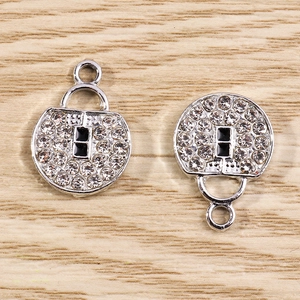 Silver lock charms with sparkling rhinestones and black enamel accents for DIY jewelry