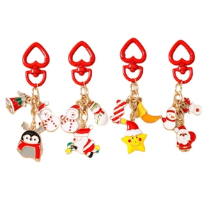Vierteiliges Weihnachts-Schlüsselanhänger-Set mit Weihnachtsmann, Schneemann und Pinguin
