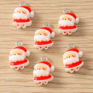 Set of 6 resin Santa Claus charms with silver rings for DIY Christmas jewelry making
