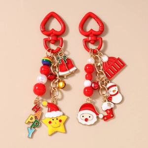 Christmas Santa Claus Snowman Star Keychain Alloy Enamel Bell Heart Carabiner Bag Pendant Charm For Women Children