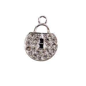 Silver handbag pendant with sparkling white crystals and black center gemstones for DIY jewelry