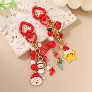 Christmas beaded keychain set with Santa Claus, snowman charms and red heart hook