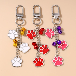 Cute Animal Paw Print Keychain With Colorful Bell Zinc Alloy Enamel Bag Pendant Key Ring Accessory For Women Kids Gift