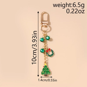Détail des dimensions du porte-clés cloche de Noël 10cm et pendentifs festifs émaillés