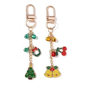 Lot de porte-clés de Noël avec cloches cerises et pendentifs festifs en émail doré