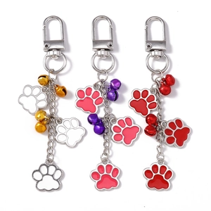 Fashionable paw print keychain with colorful bells and lobster clasp for bags and keys