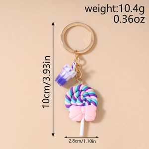Detailed size view of ice cream lollipop keychain with weight and length measurements