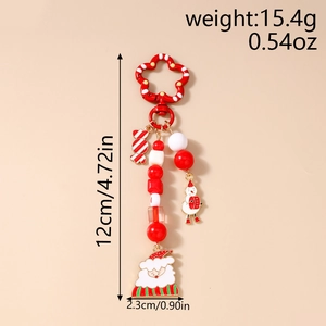 Detailed view of Christmas keychain with beads, Santa charms, and size measurements