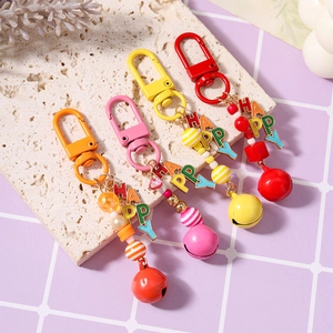 Colorful beaded HAPPY letter keychain set with metal bells for bags and key decoration