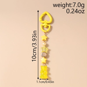 Dettagli del portachiavi a orsetto giallo con dimensioni di 10cm di altezza e 1,1cm di larghezza