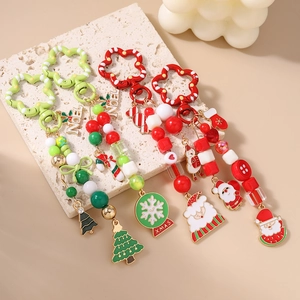 Christmas beaded keychain set with Santa, Xmas tree and Noel charms on stone plate