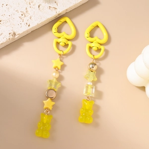 Portachiavi con Orsetto e Stella con Chiusura a Cuore e Ciondolo Orsetto Giallo
