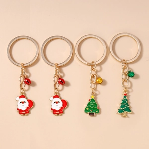 Porte-clés de Noël en Alliage de Zinc Émail Père Noël Sapin de Noël Pendentif Cloche Anneau Porte-clés Cadeau Festif pour Femmes Enfants