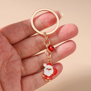 Porte-clés de Noël avec pendentif Père Noël rouge et petite clochette sur anneau doré