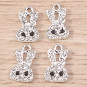 Pendentifs lapin en argent avec strass blancs pour bijoux DIY et colliers élégants