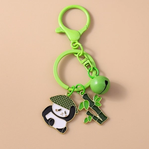 Porte-clés panda mignon avec bambou et grelot vert pour sacs et petits cadeaux