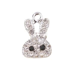 Pendentifs lapin en strass brillants pour création de bijoux DIY en finition argentée