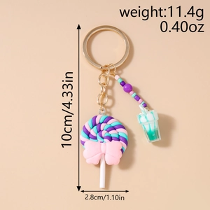 Detailed size view of tassel beaded lollipop keychain with dimensions and weight info