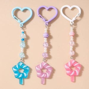 Sweet Beaded Keychain With Heart Hook Star Lollipop Resin Pendant Zinc Alloy Artificial Pearl Bag Charm Fashion Accessory