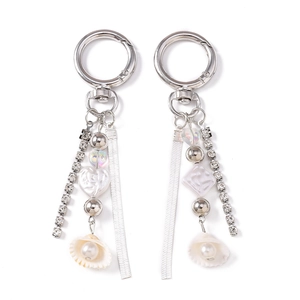 Exquisite tassel keychain set with rhinestone snake chains, pearls, and shell charms