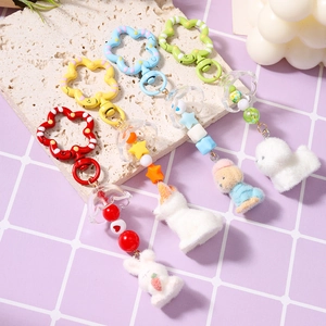 Süßer Cartoon Tier Plüsch Schlüsselanhänger Perlen Blumen Schnalle Hund Hase Corgi Taschenanhänger Zubehör Für Damen Kinder Geschenk