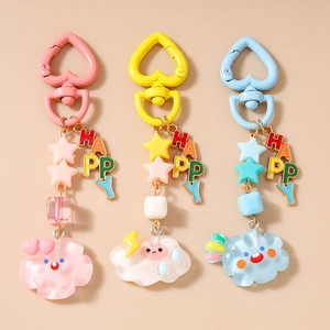 Porte-clés Mignon Nuage de Dessin Animé Avec Perles Lettres HAPPY Clip en Forme de Coeur Résine Alliage Pendentif de Sac Femme